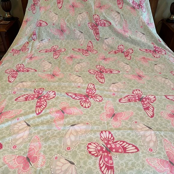 Pottery Barn Kids Sabrina TWIN Duvet Cover 100% Cotton Pink Butterflies on Green - Picture 2 of 8